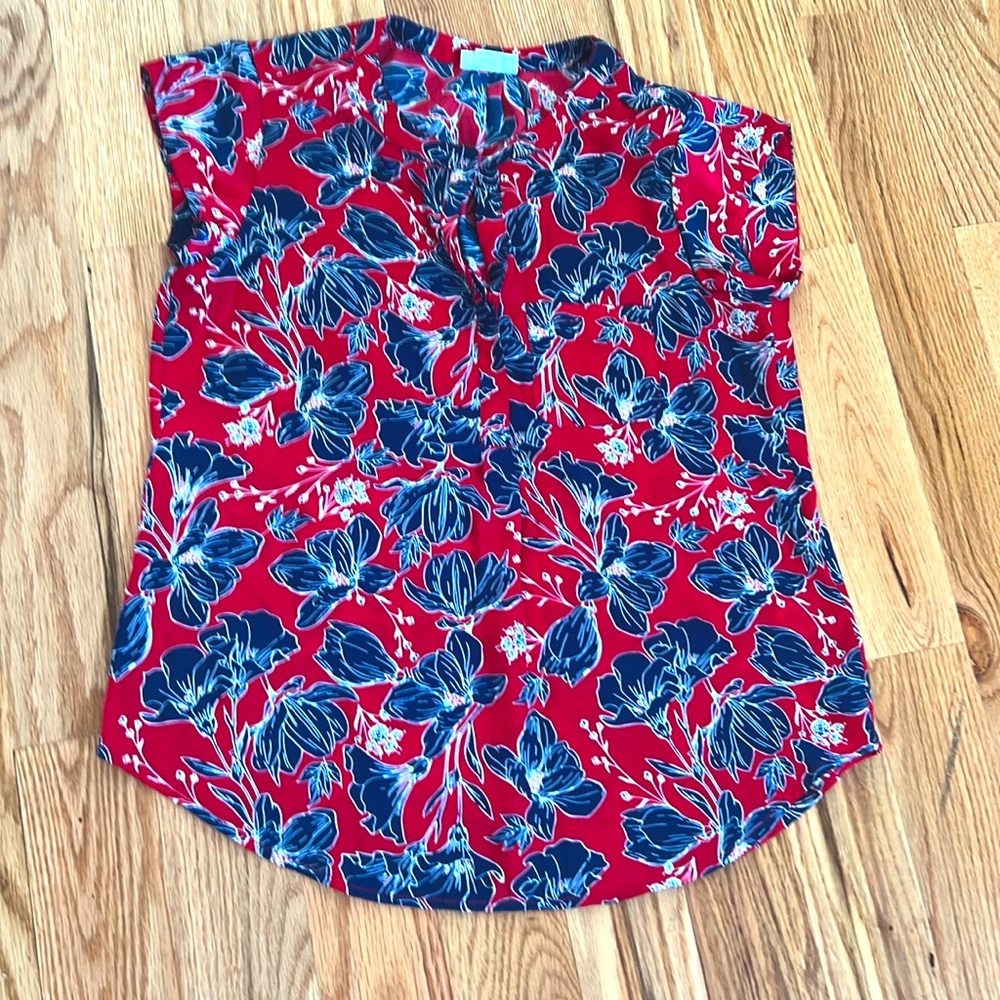 Nice floral red and blue blouse with pocket